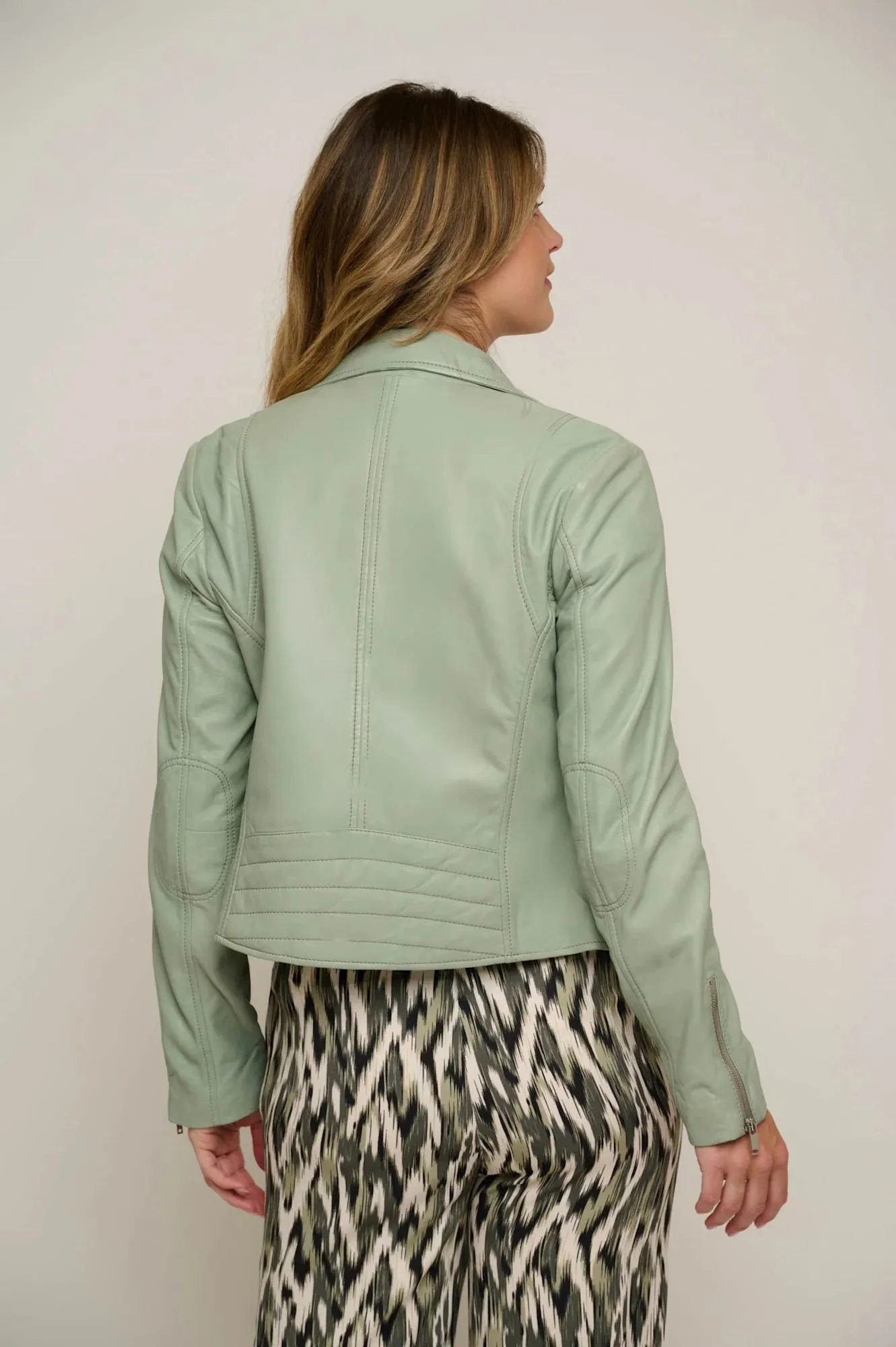 Emily Leather Biker Jacket in Sea Moss