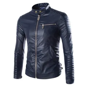 European Style Fashion Winter Zipper Motorcycle Leather Jacket Men Outwear Casual Slim Solid PU Men's Jacket Coat 3 Colors M-XXL