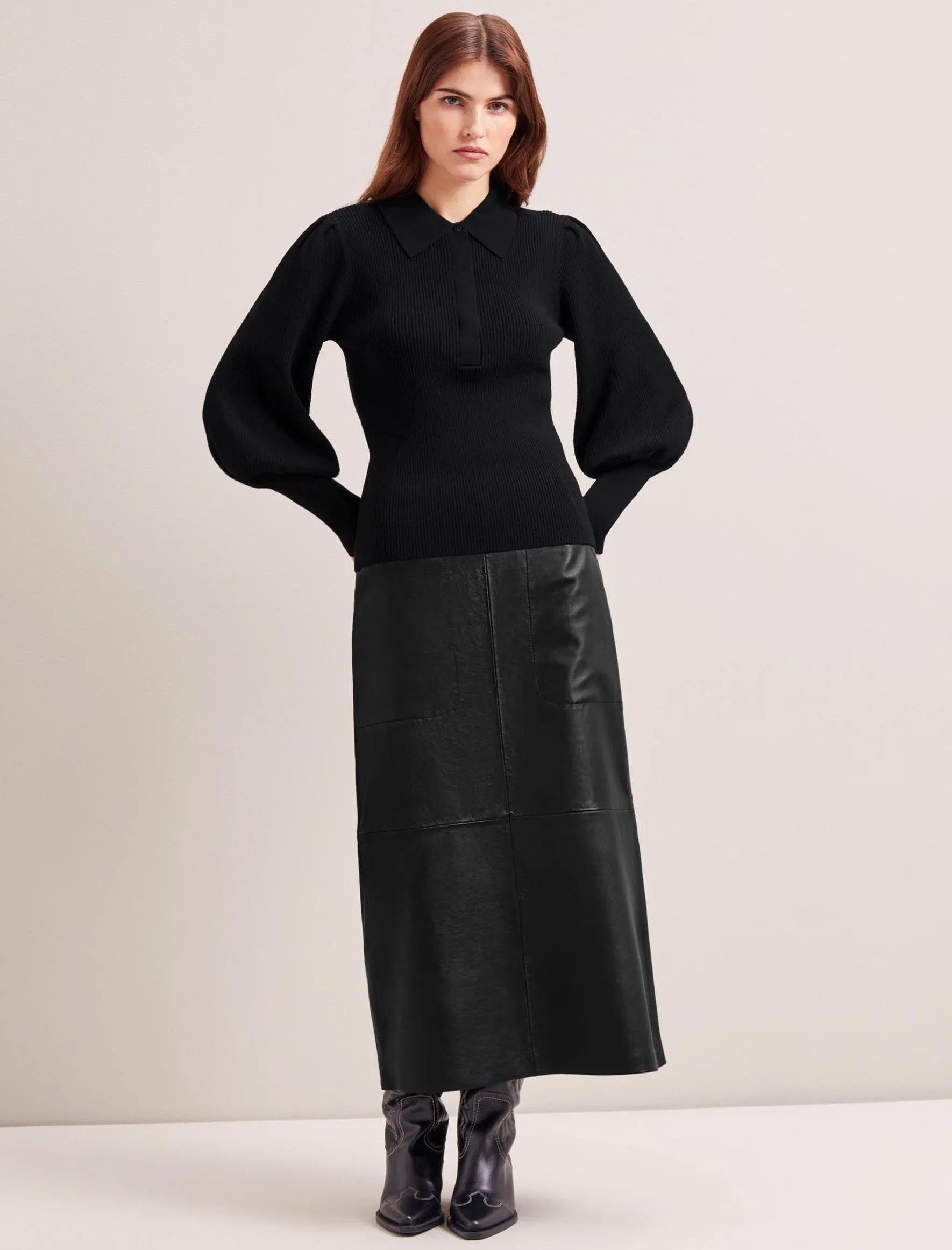 Eva Merino Wool Collared Jumper - Black