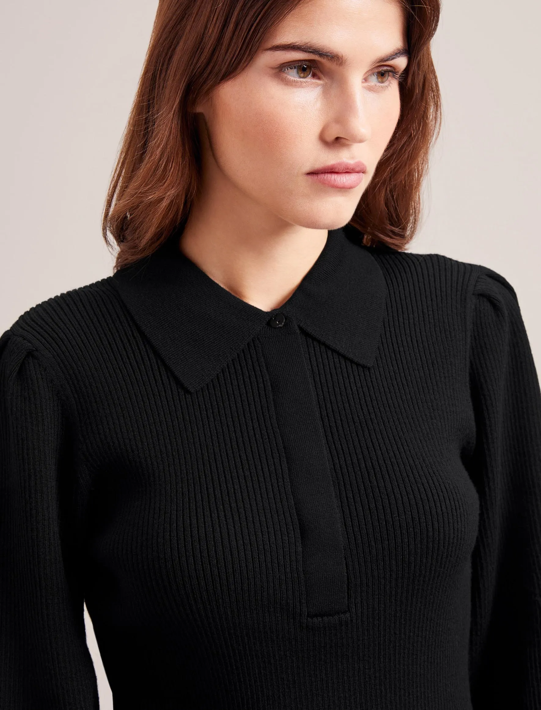 Eva Merino Wool Collared Jumper - Black