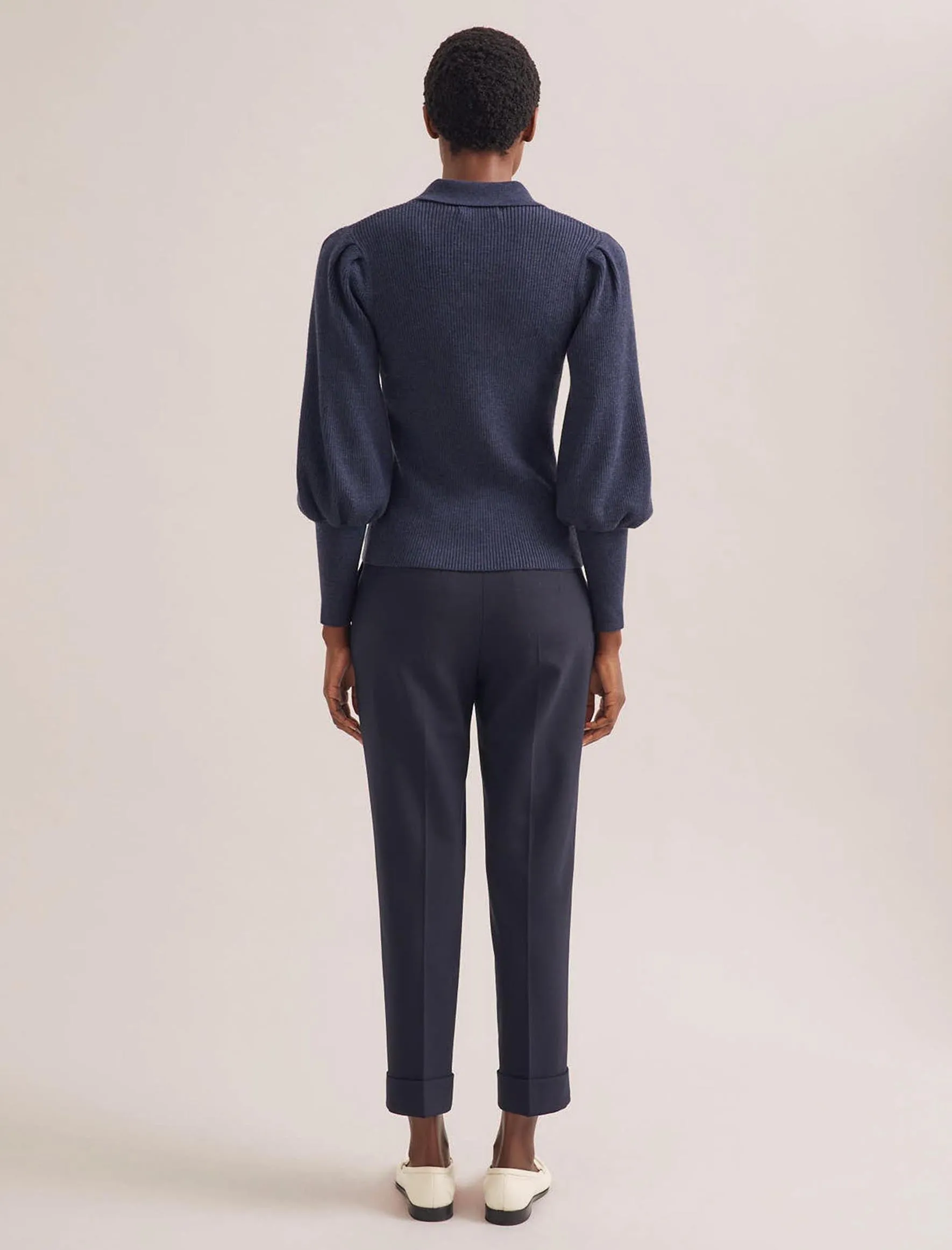 Eva Merino Wool Collared Jumper - Denim Blue