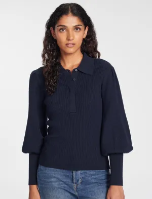 Eva Merino Wool Collared Jumper - Navy