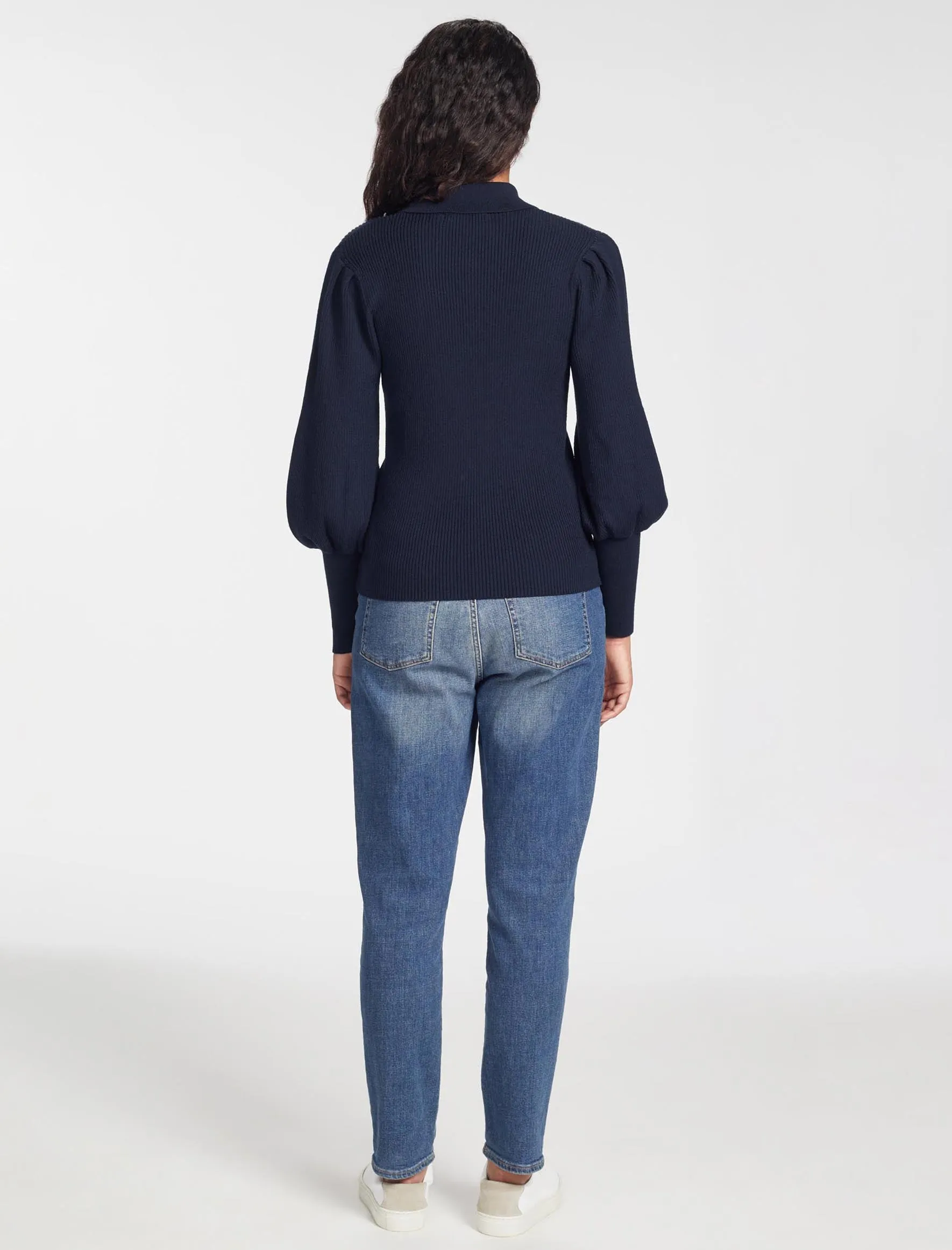 Eva Merino Wool Collared Jumper - Navy