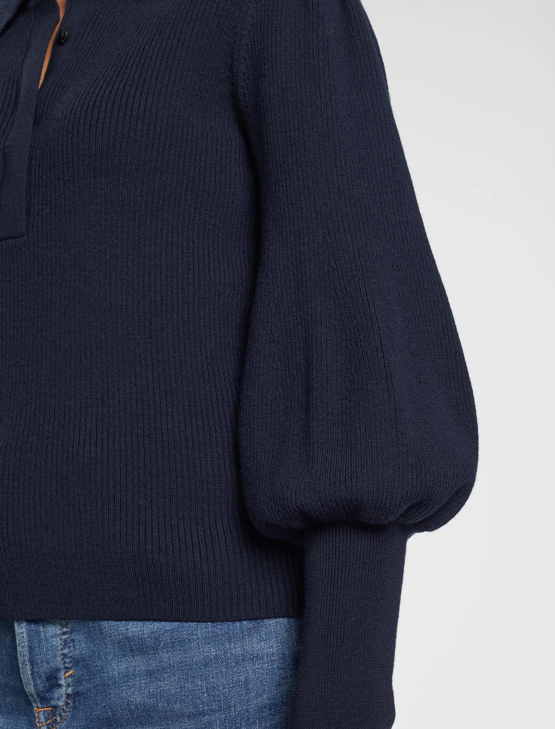 Eva Merino Wool Collared Jumper - Navy