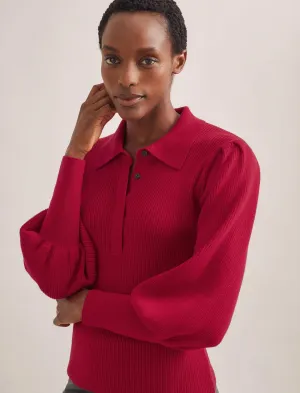 Eva Merino Wool Collared Jumper - Red