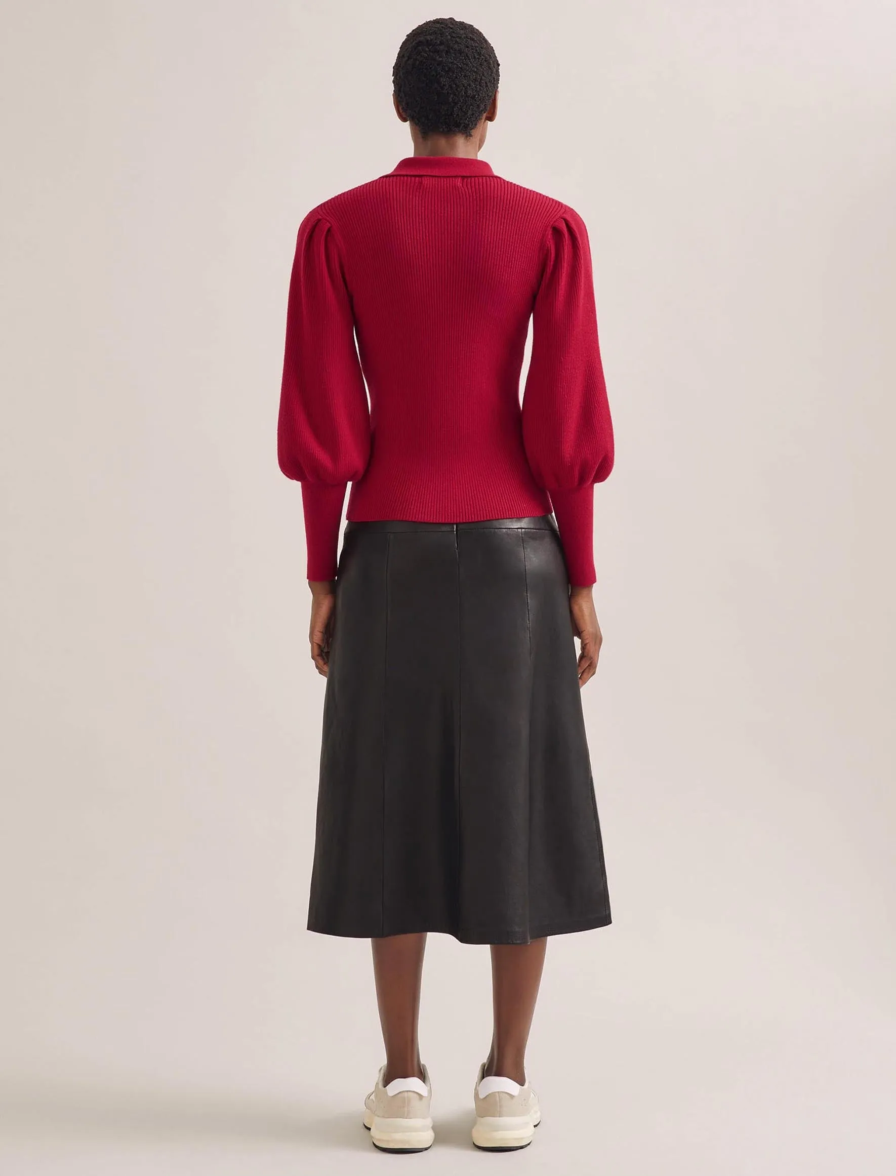 Eva Merino Wool Collared Jumper - Red