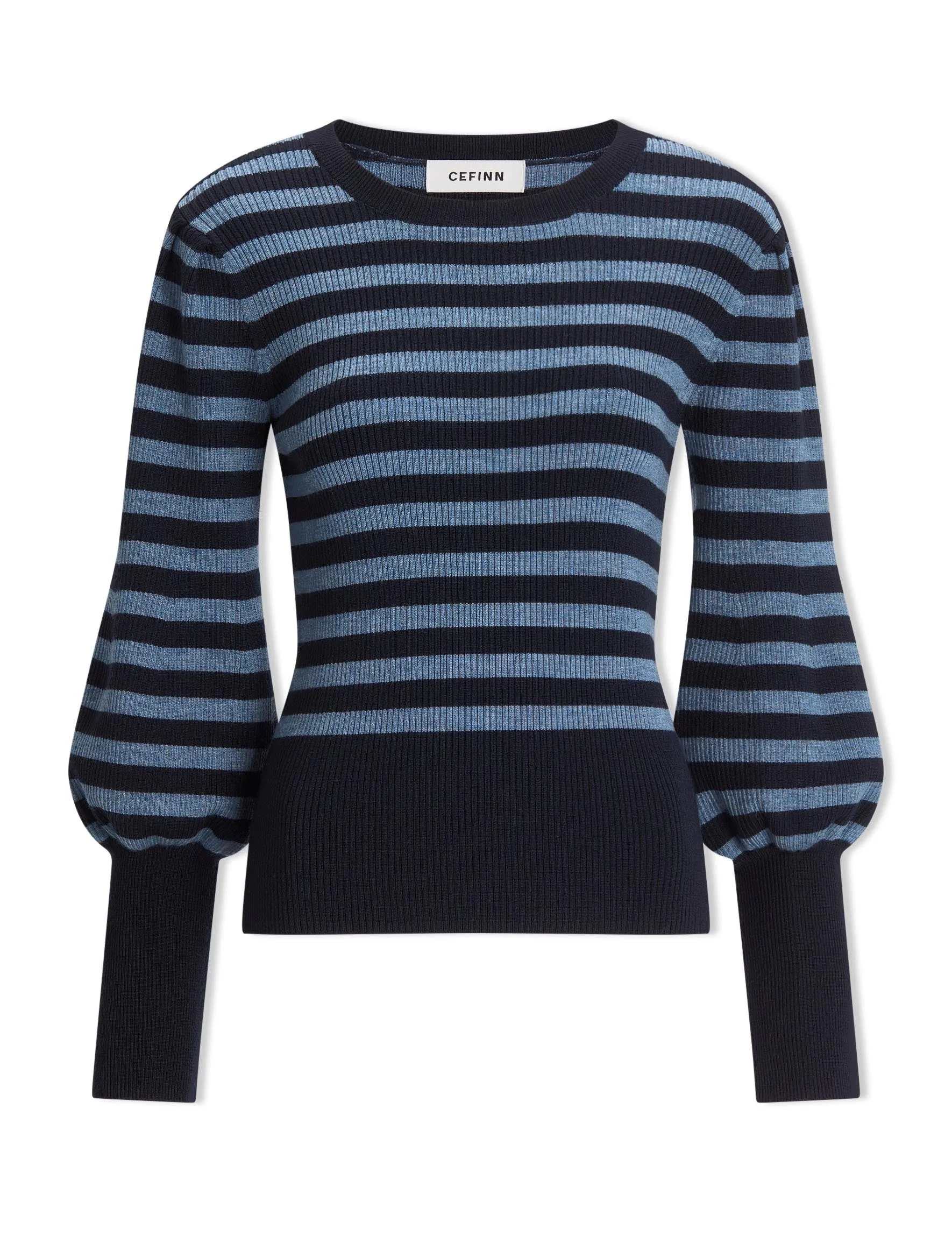 Eva Wool Crew Neck Jumper - Navy Pale Blue Stripe