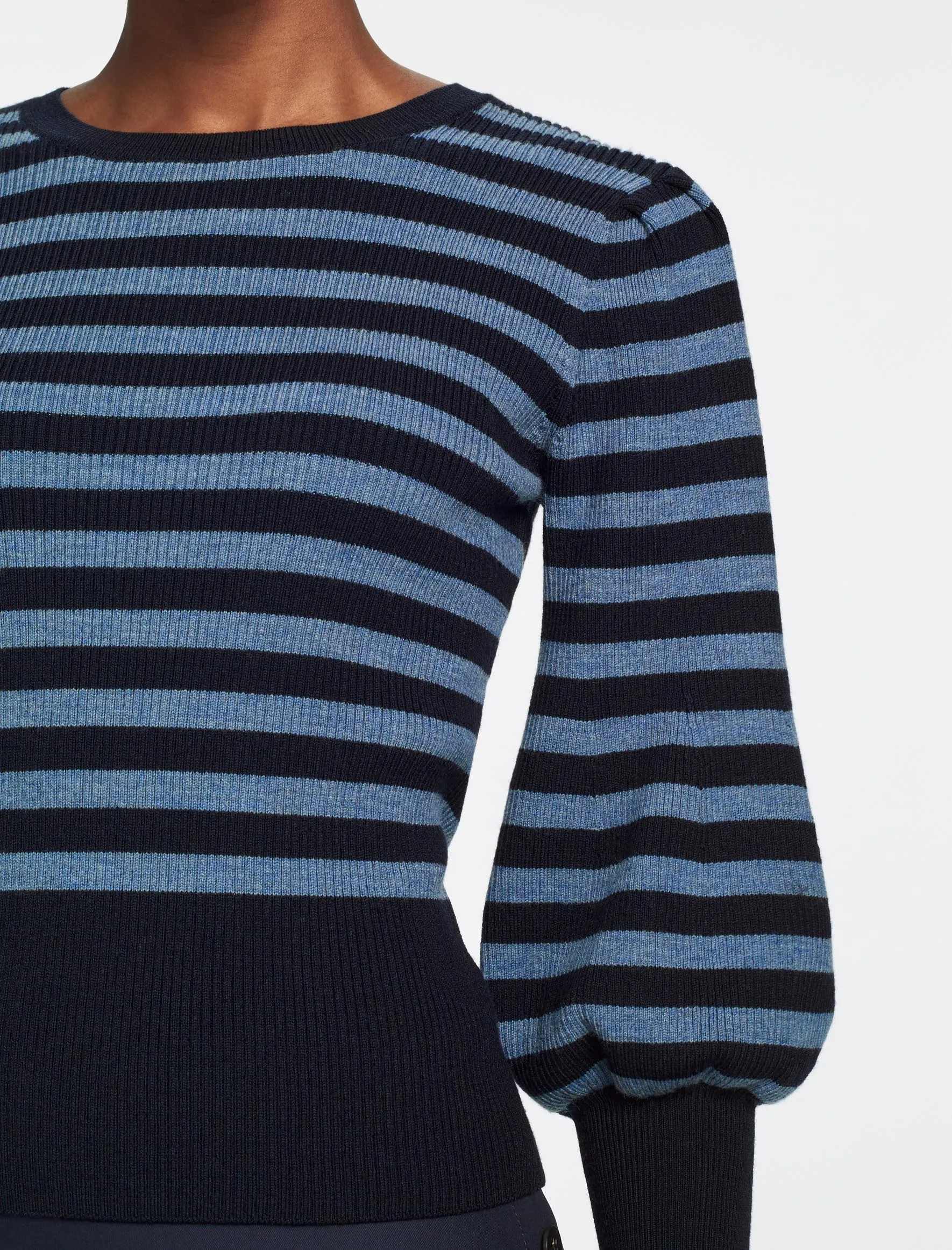 Eva Wool Crew Neck Jumper - Navy Pale Blue Stripe