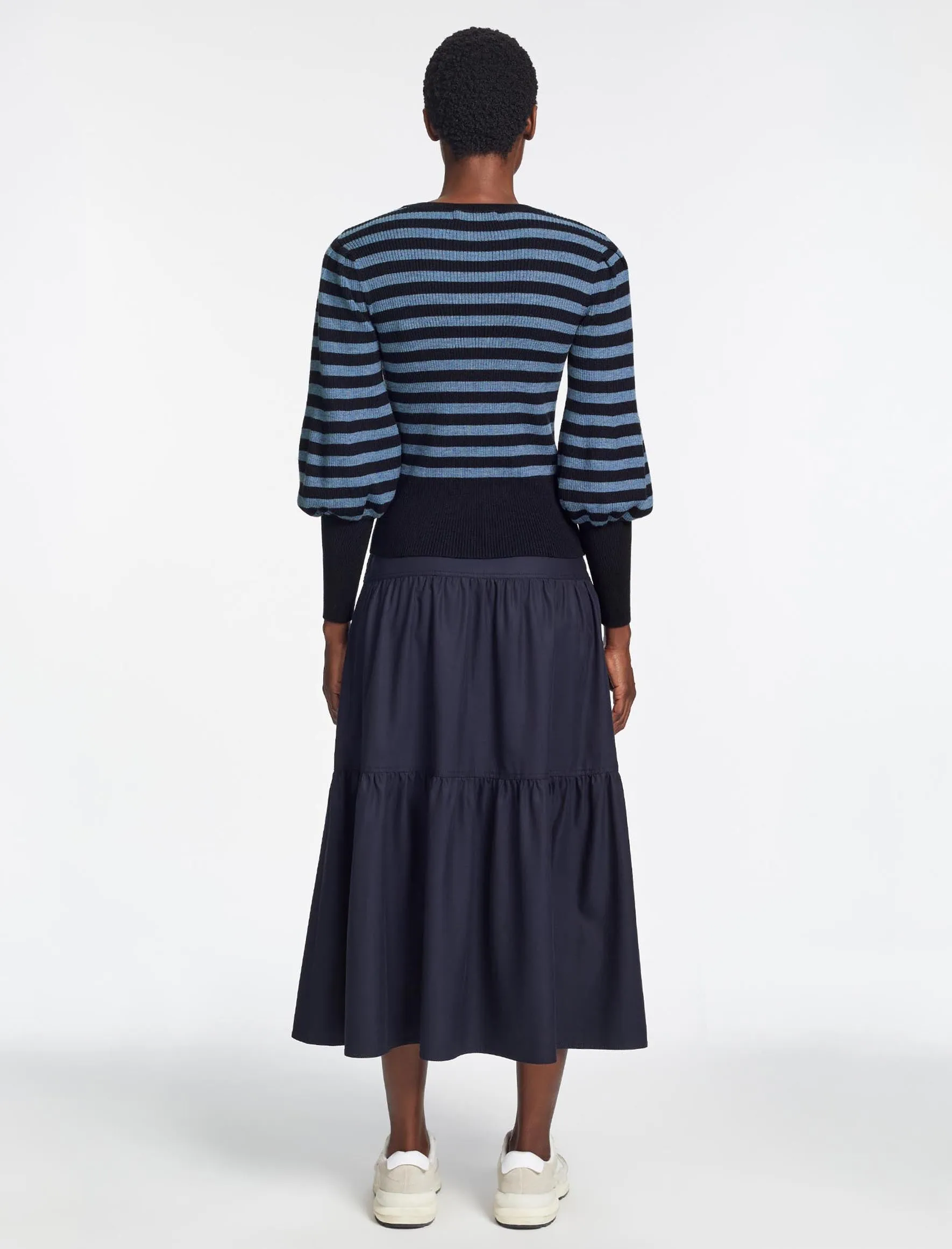 Eva Wool Crew Neck Jumper - Navy Pale Blue Stripe