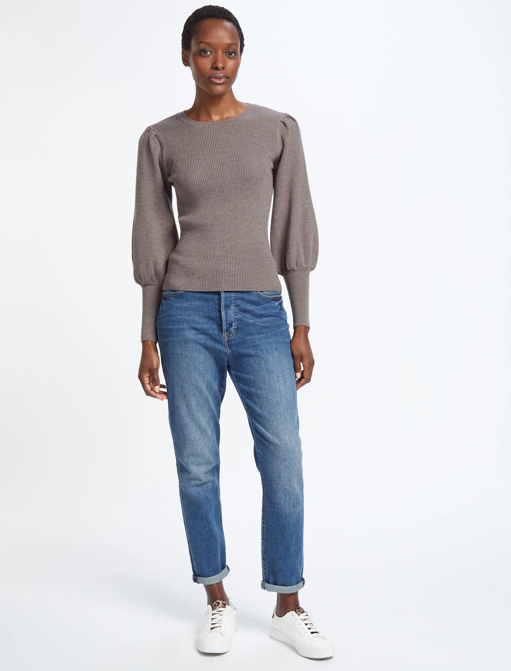 Eva Wool Crew Neck Jumper - Taupe