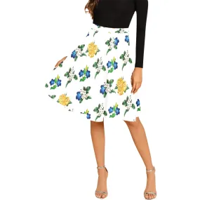 FILTER PRINT GOLD BLUE WHITE FLORAL Melete Pleated Midi Skirt (Model D15)