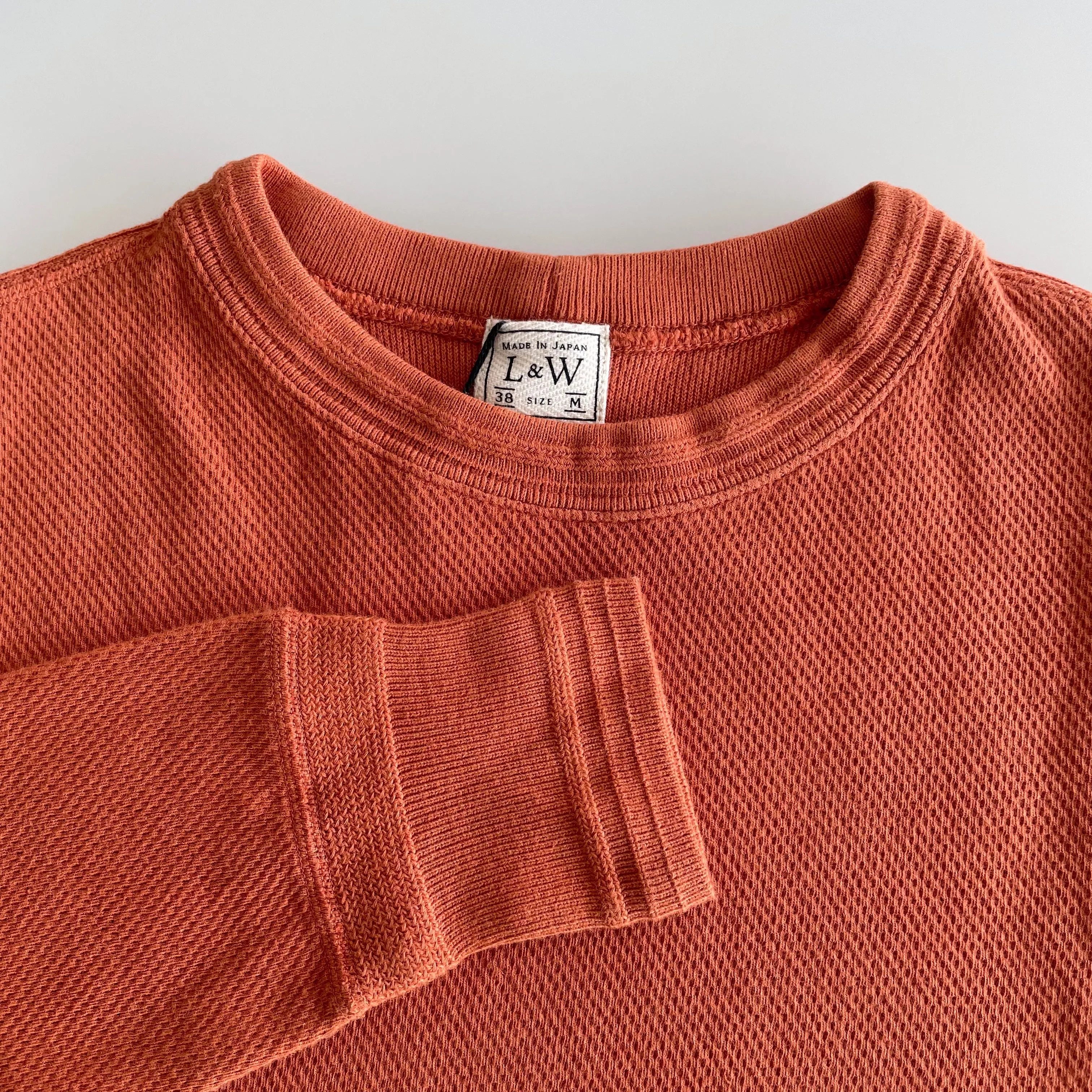 Fine Alan Honeycomb Crewneck Thermal in Orange Brown