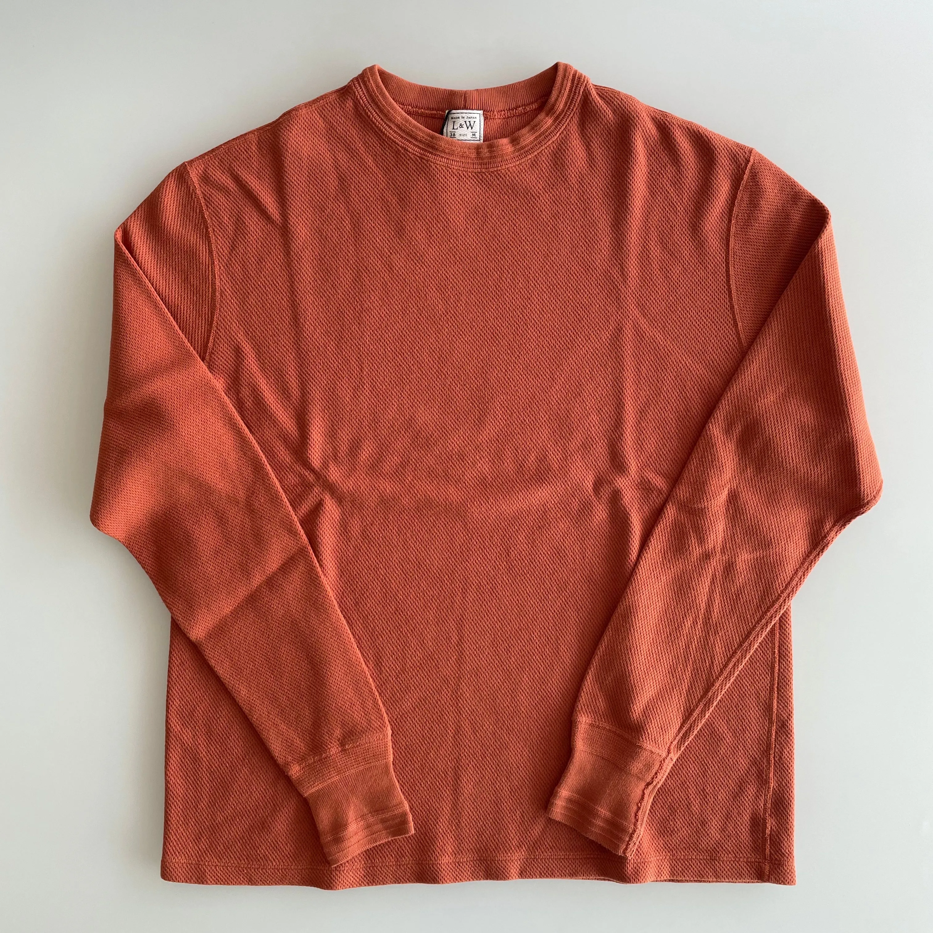 Fine Alan Honeycomb Crewneck Thermal in Orange Brown