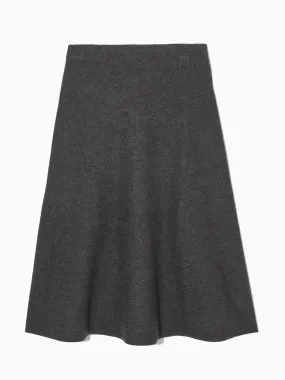 Flared merino wool midi skirt