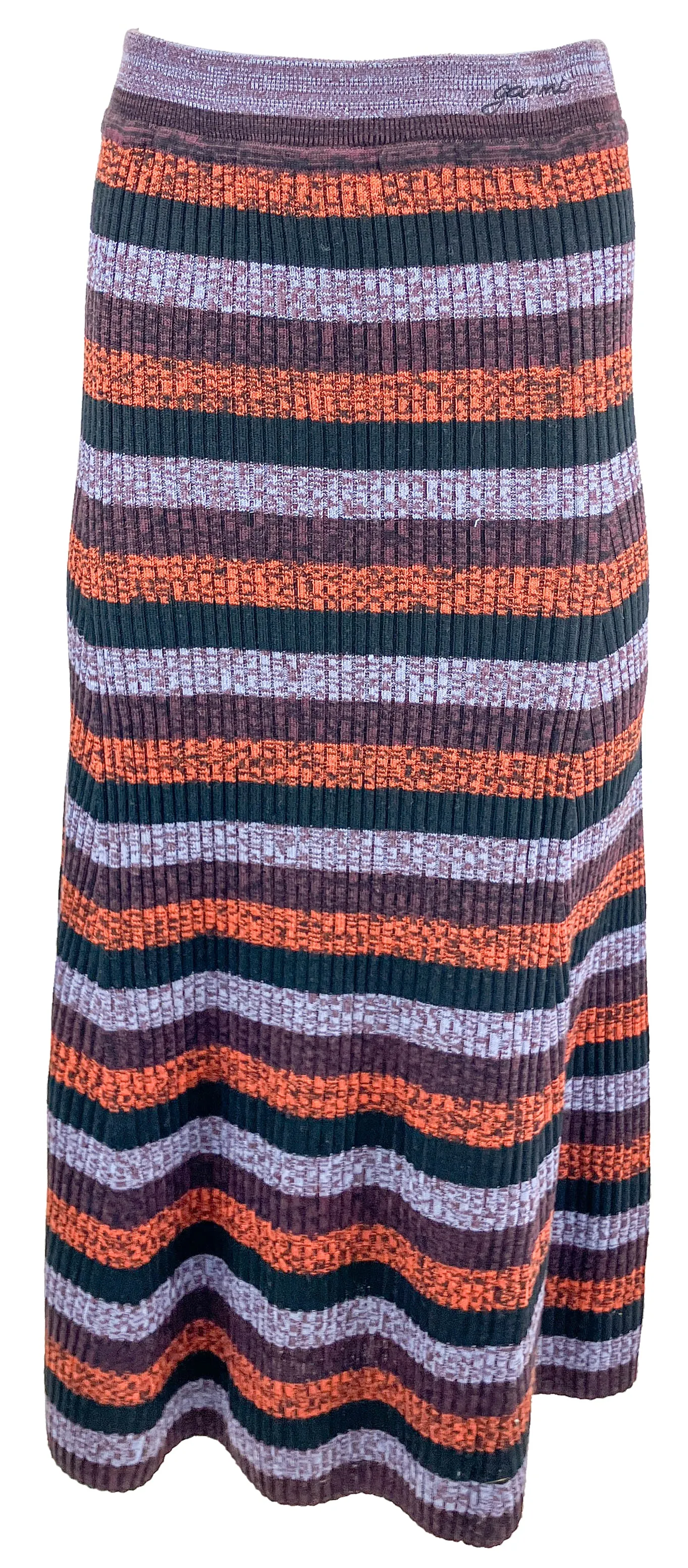 GANNI Striped Merino Wool Midi Skirt in Purple