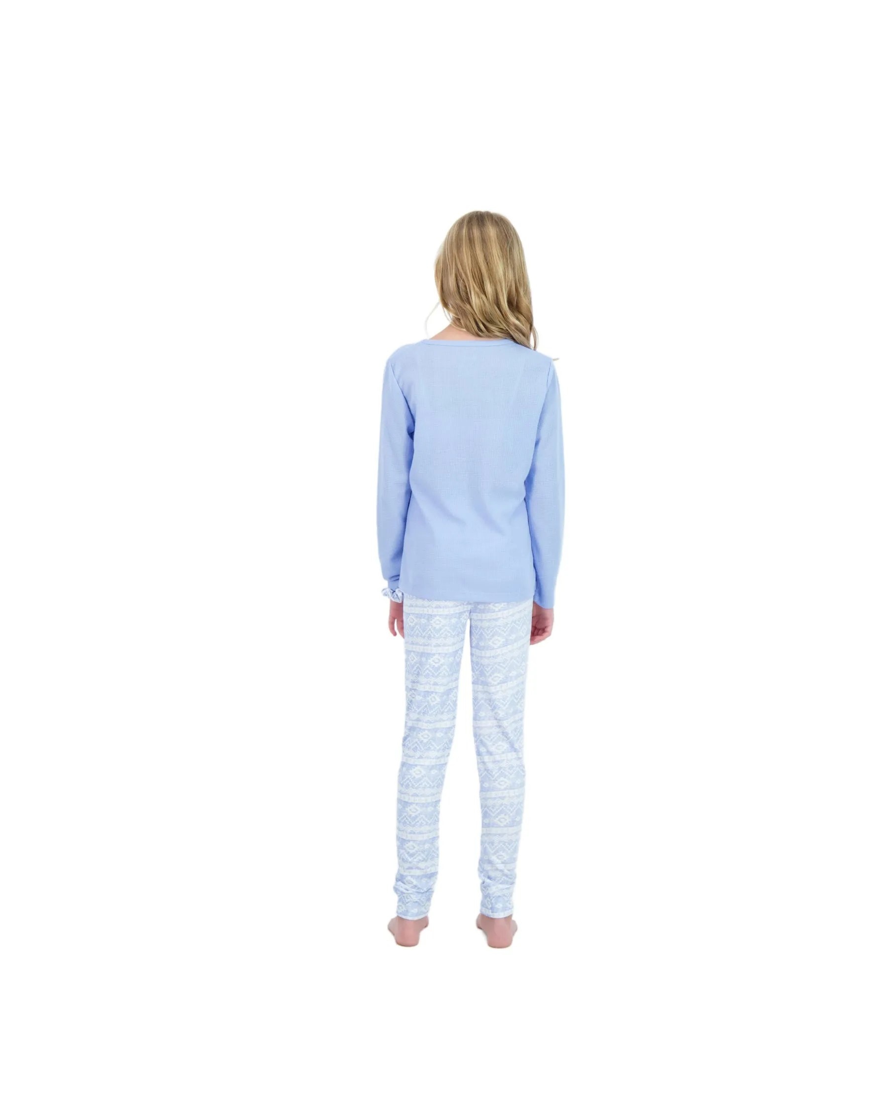 Girls 2-Piece Hacci Pajama Set- Cozy Vibes, Blue Pajama Set for Girls with Matching Scrunchie