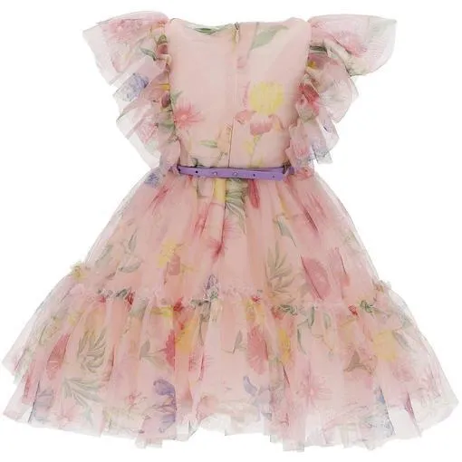 Girls Pink Floral Tulle Dress