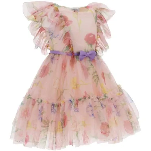 Girls Pink Floral Tulle Dress