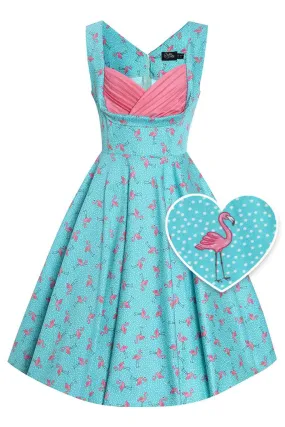 Grace Turquoise Flamingo Pleated Bust Dress