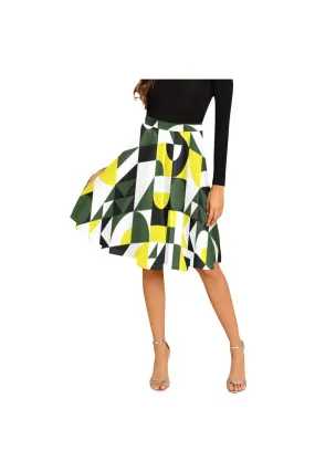 Green Abstract Melete Pleated Midi Skirt