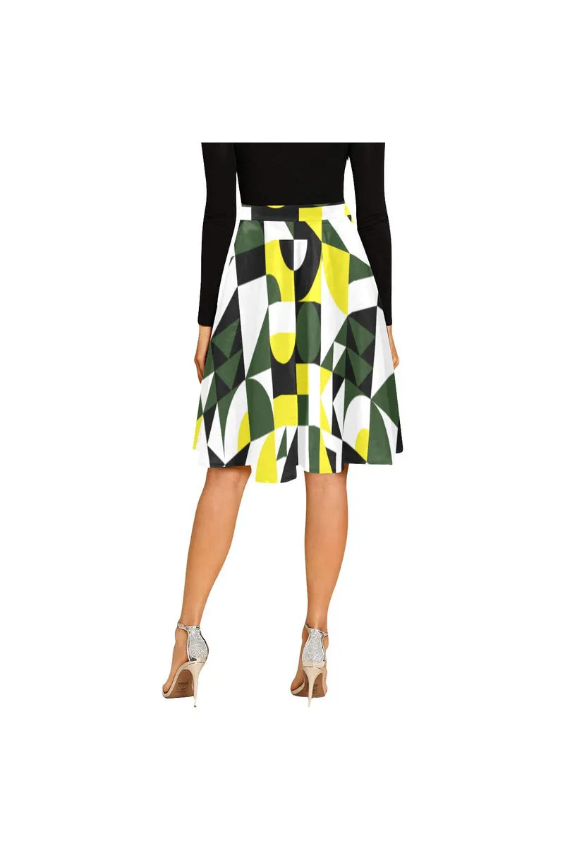 Green Abstract Melete Pleated Midi Skirt