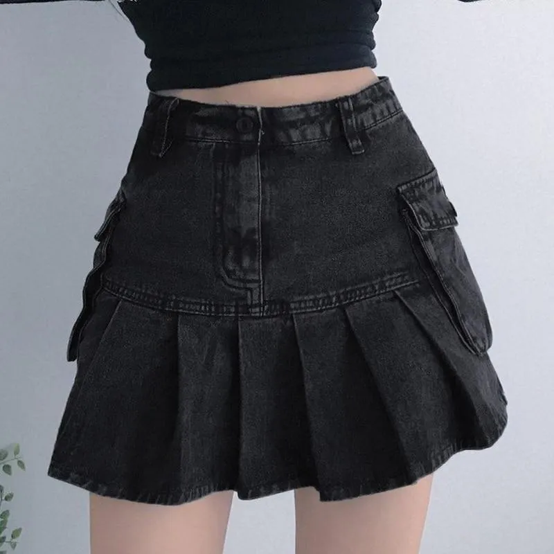 Grey Pleated Mini Skirt