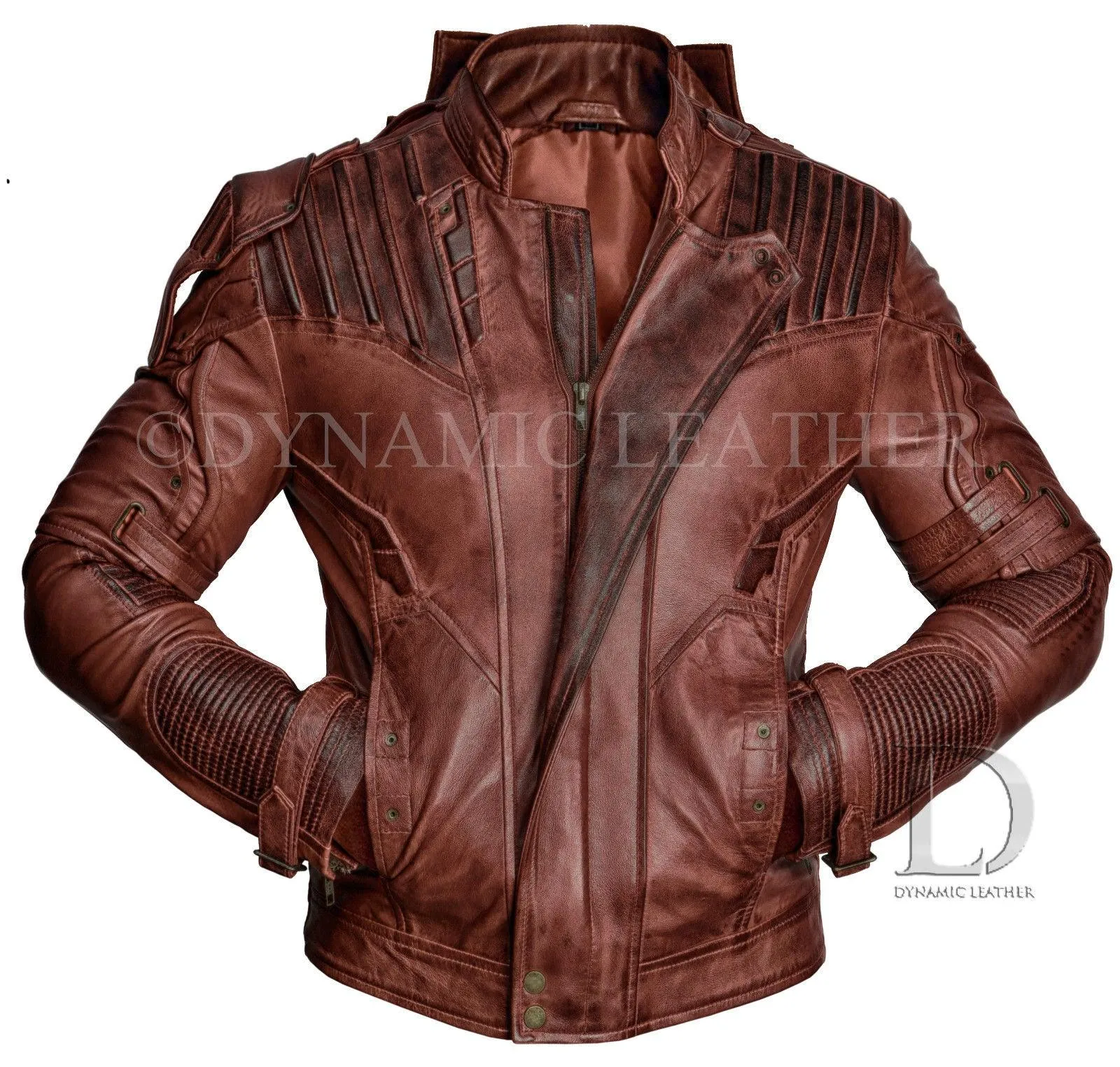 Guardians of the Galaxy 2 Star Lord Reddish Waxed Brown Real Leather Jacket