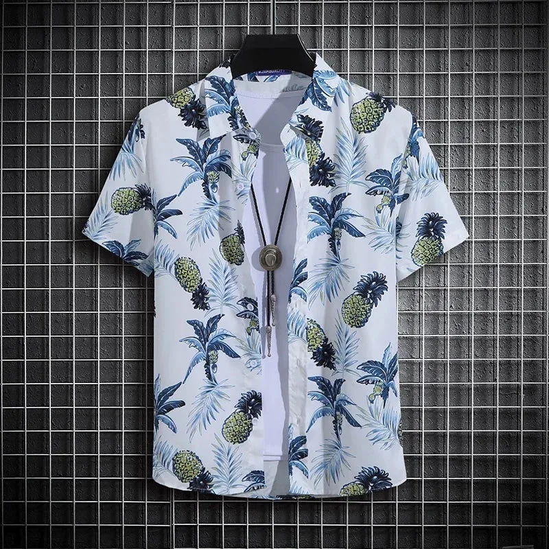 HAIBINZOULU Men's Summer Short Sleeve Printed Shirt Thin Beach Shirt Men's Clothing Turtle Neck Polo  Shirt for Men Casual Top