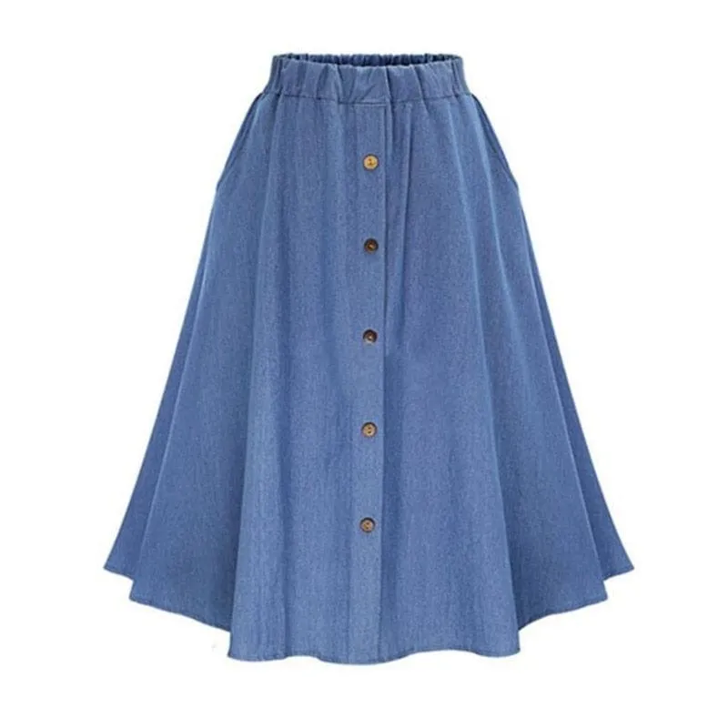 Hanna Pleated Denim Midi Skirt