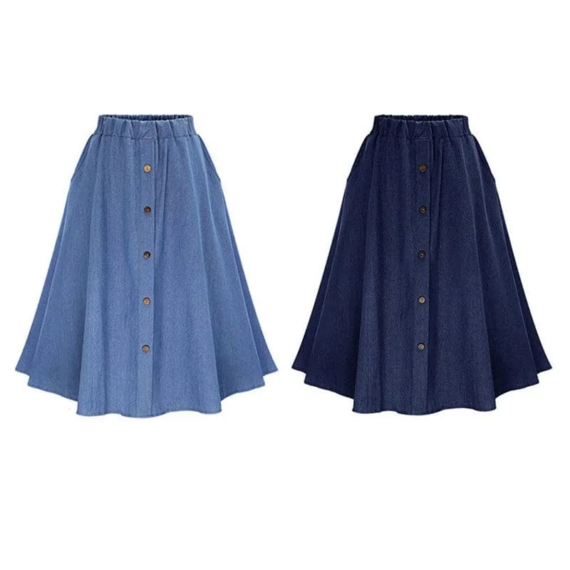 Hanna Pleated Denim Midi Skirt