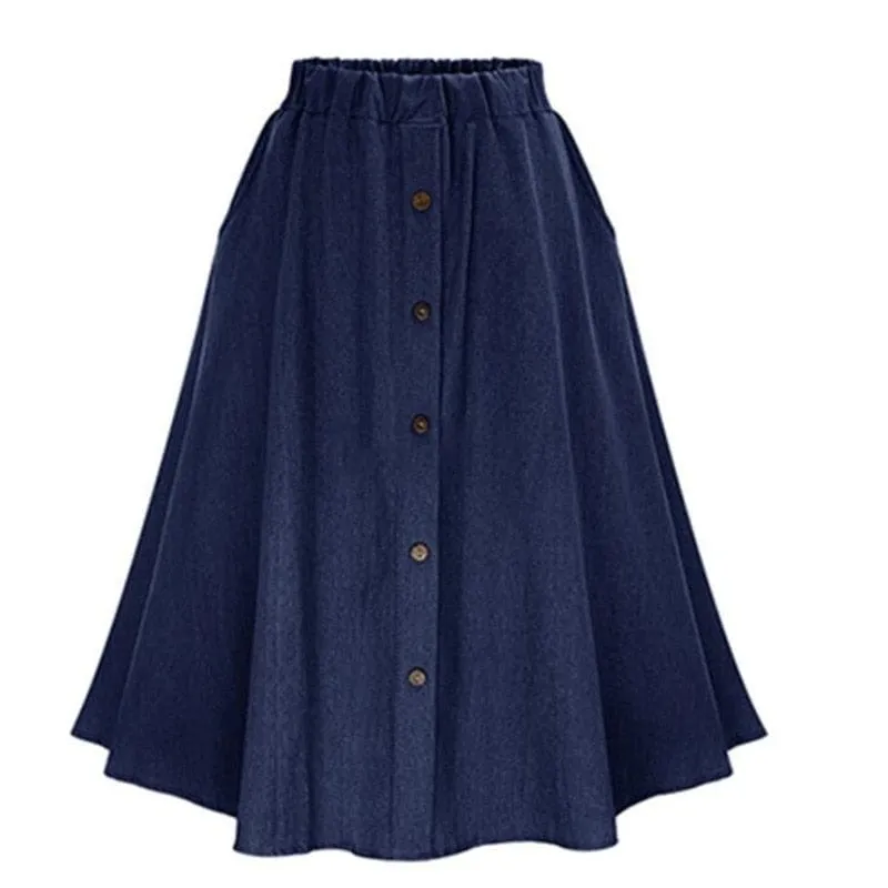 Hanna Pleated Denim Midi Skirt