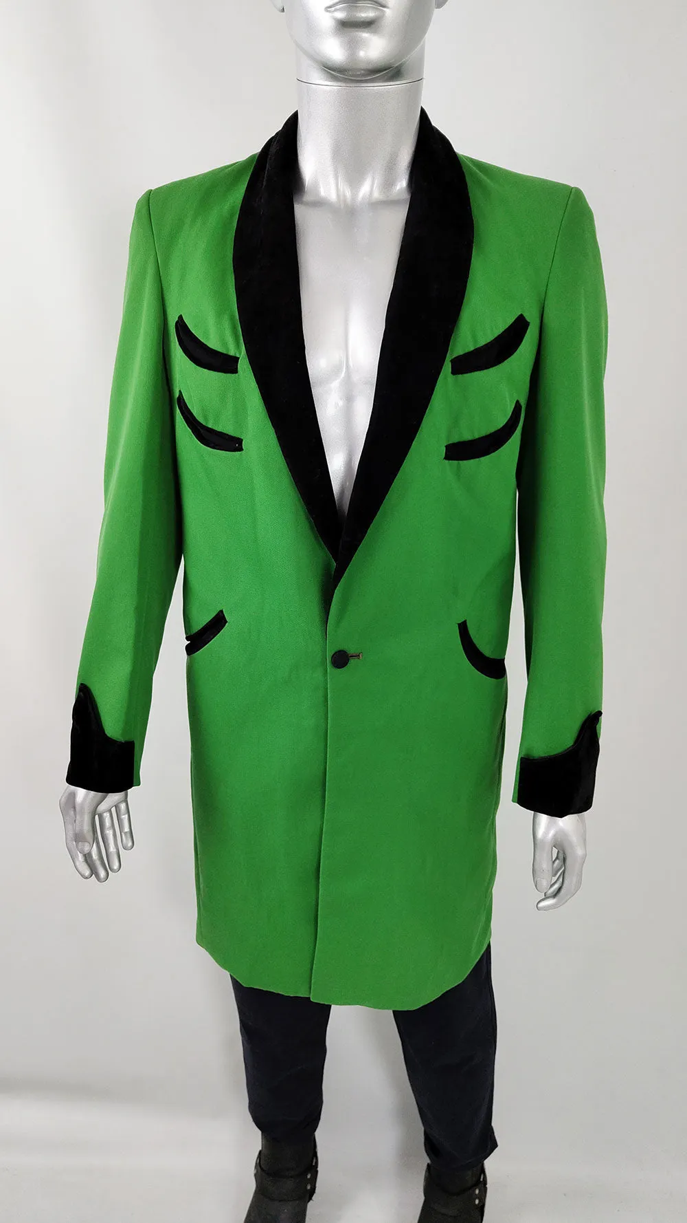 Hardy Amies Vintage Green & Black Velvet Drape Coat, 1970s