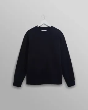 Hayden - Navy Textured Organic Cotton Long Sleeve T-Shirt