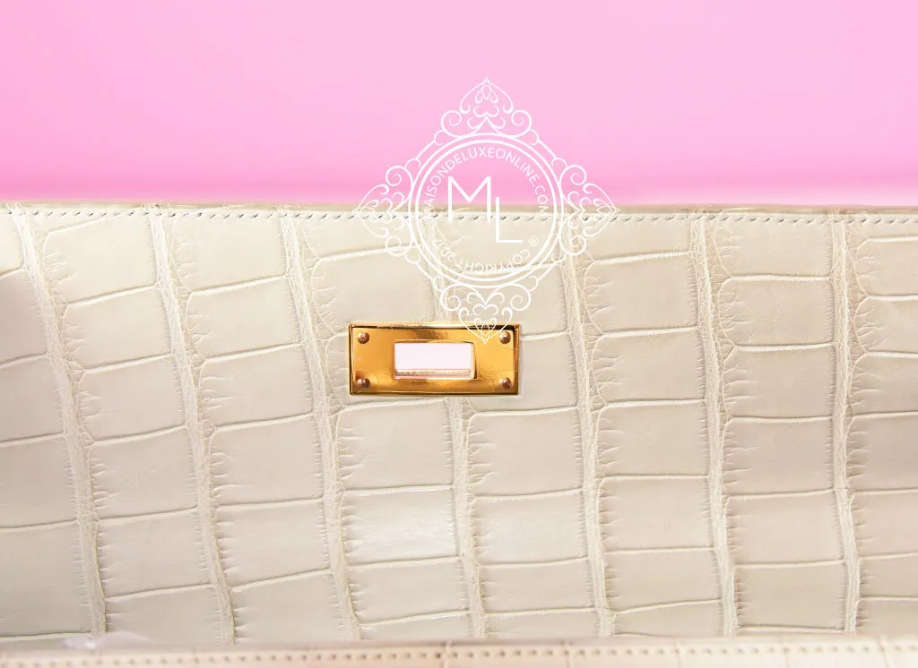 Hermes Beton White GHW Matte Crocodile Kelly 32 Handbag