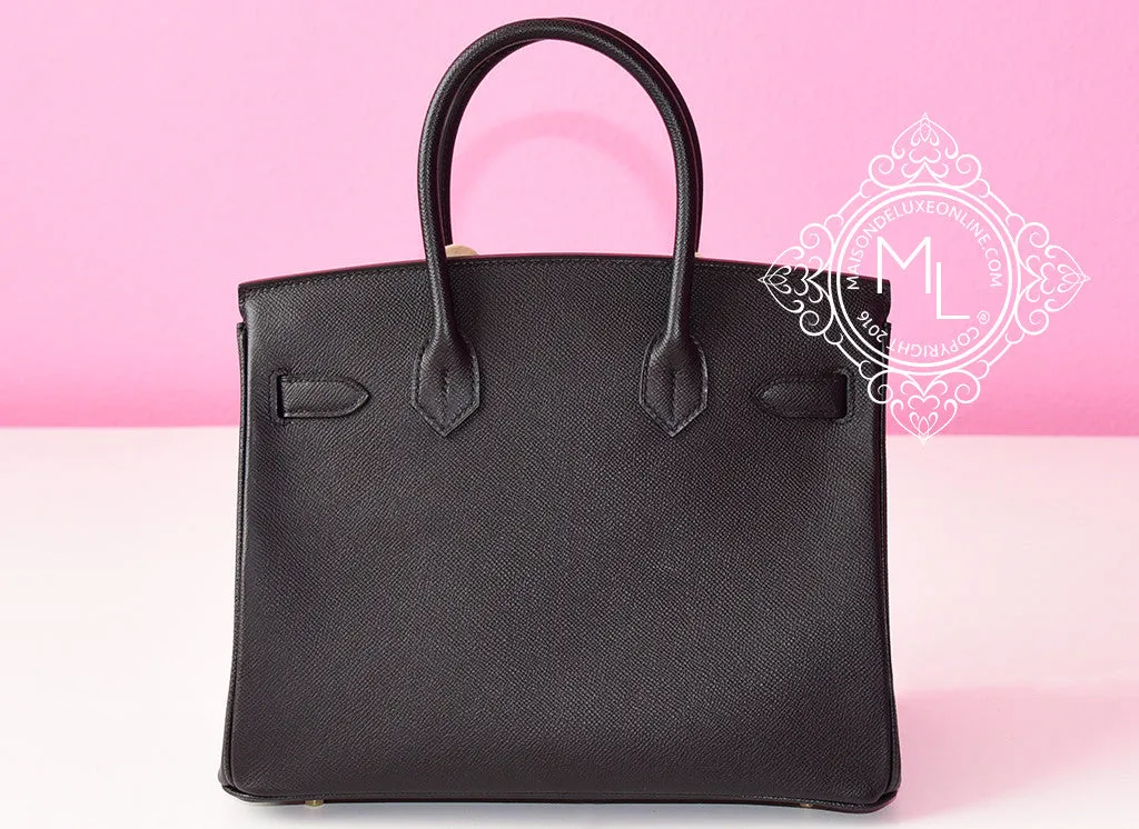 Hermes Black Noir Epsom GHW Birkin 30 Handbag