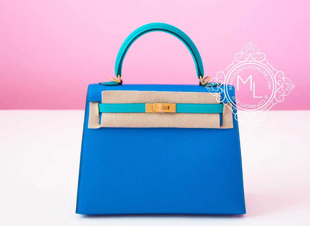 Hermes Blue Hydra Bleu Paon HSS Sellier Chevre Kelly 28 Handbag