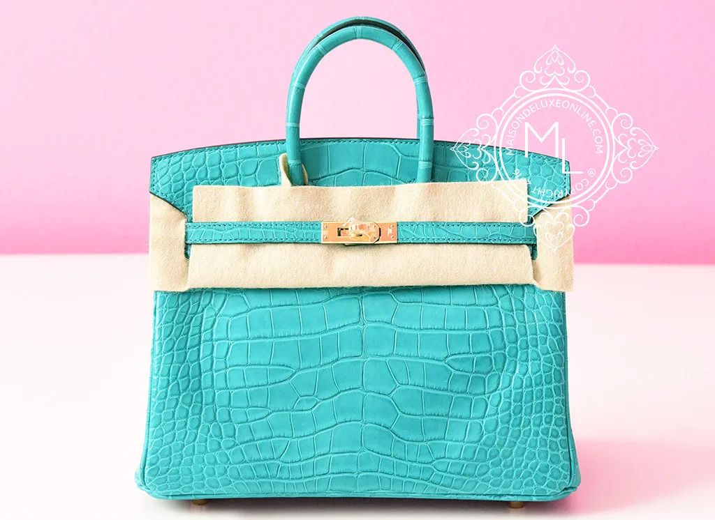 Hermes Blue Paon Crocodile Gold Birkin 25 Handbag