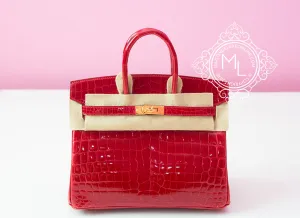 Hermes Braise Red Crocodile Birkin 25 Handbag