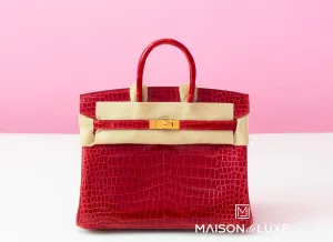 Hermes Braise Red POROSUS Crocodile Birkin 25 Handbag