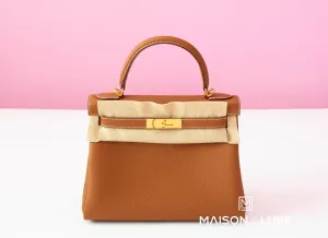 Hermes Gold Tan Brown GHW Togo Kelly 28 Handbag