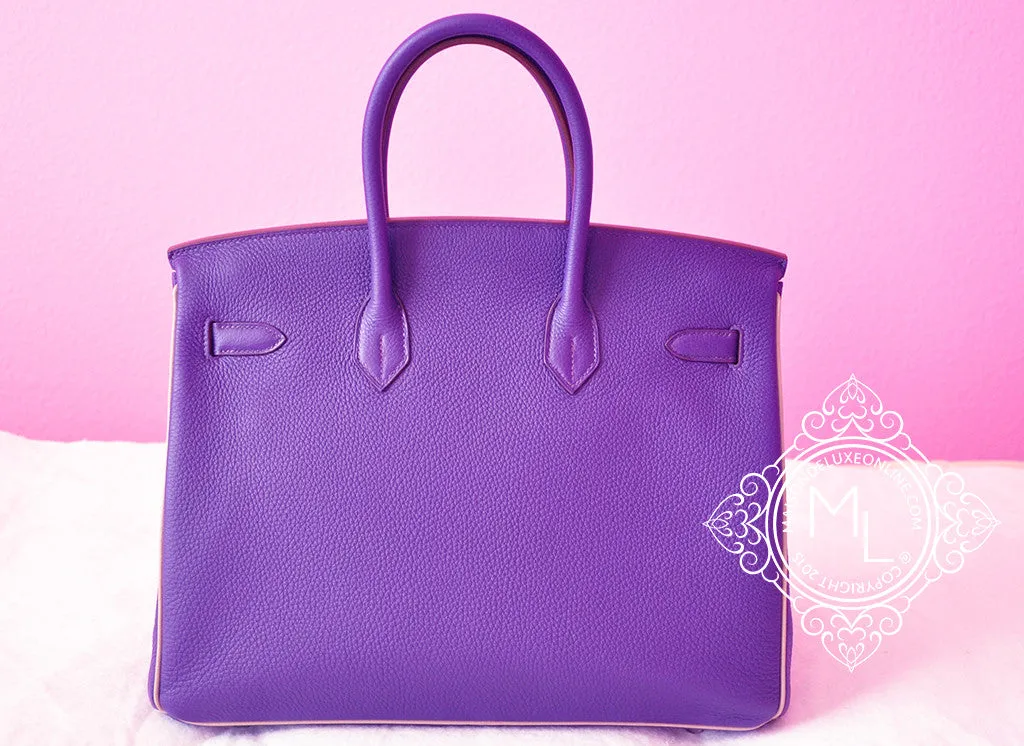 Hermes Iris Purple   Gris Gray Bicolor Togo Birkin 35 cm