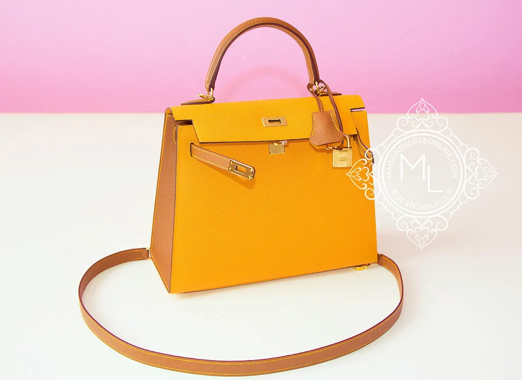 Hermes Jaune D'or   Gold HSS Sellier Epsom Kelly 25 Handbag