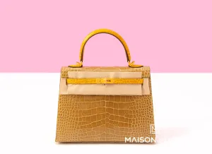 Hermes Kelly Sellier 25 Beige Sable & Jaune Ambre HSS Shiny Alligator