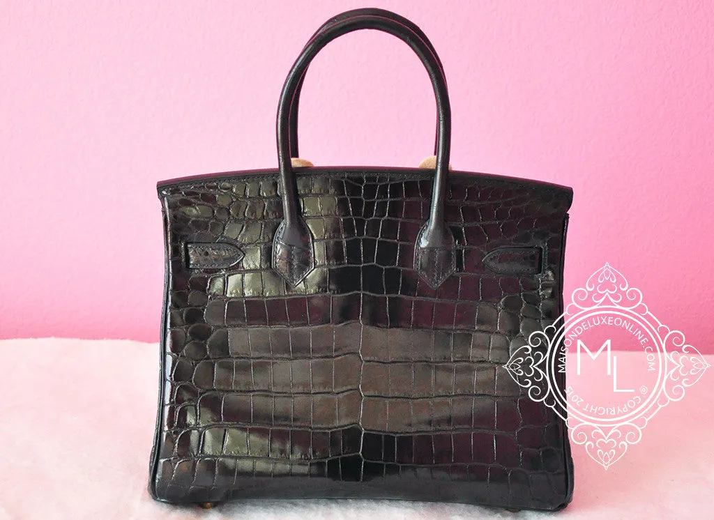 Hermes Noir Black GHW Niloticus Crocodile Birkin 30 Handbag