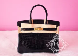 Hermes Noir Black GHW Niloticus Crocodile Birkin 30 Handbag