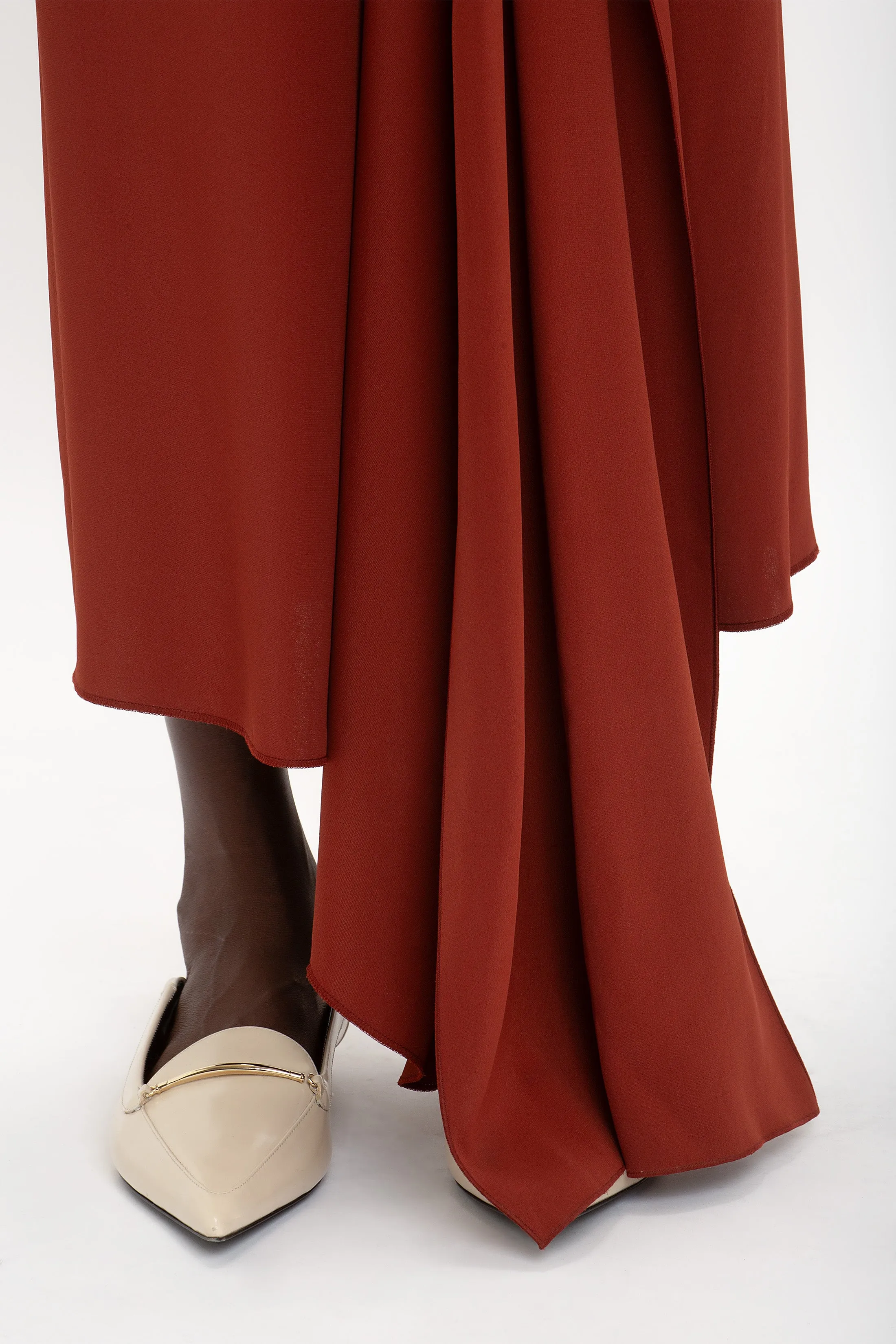 High Neck Tie Detail Dress In Russet