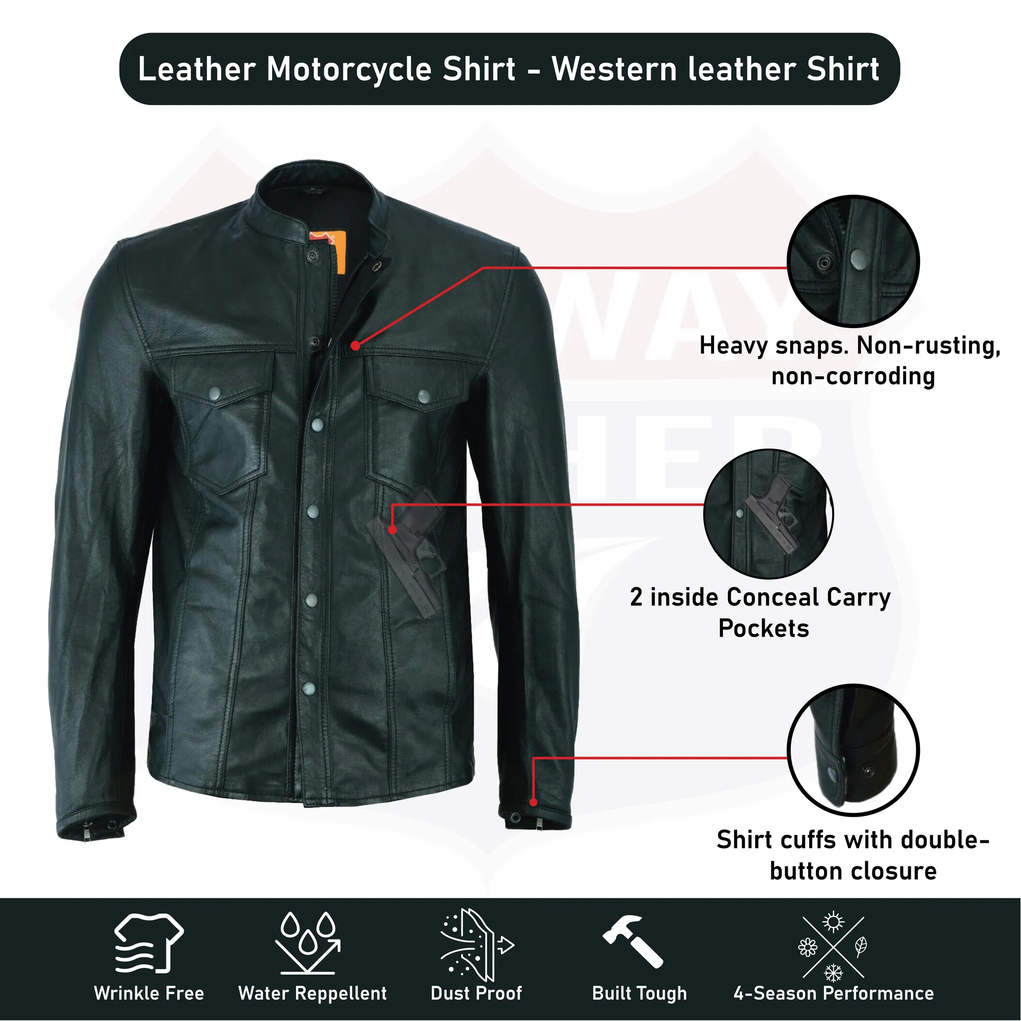 Highway Leather Long Sleeve Leather Shirt Club leather shirt LIGHTWEIGHT HL10499