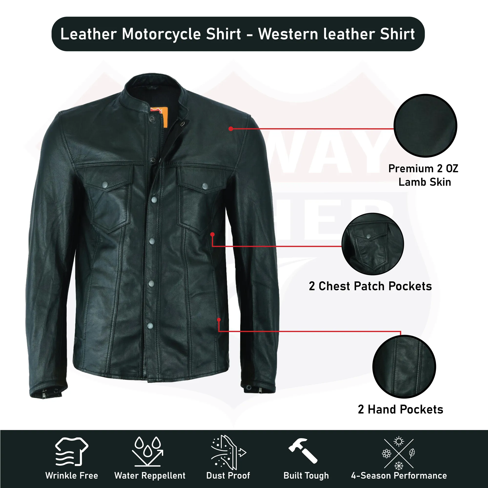 Highway Leather Long Sleeve Leather Shirt Club leather shirt LIGHTWEIGHT HL10499