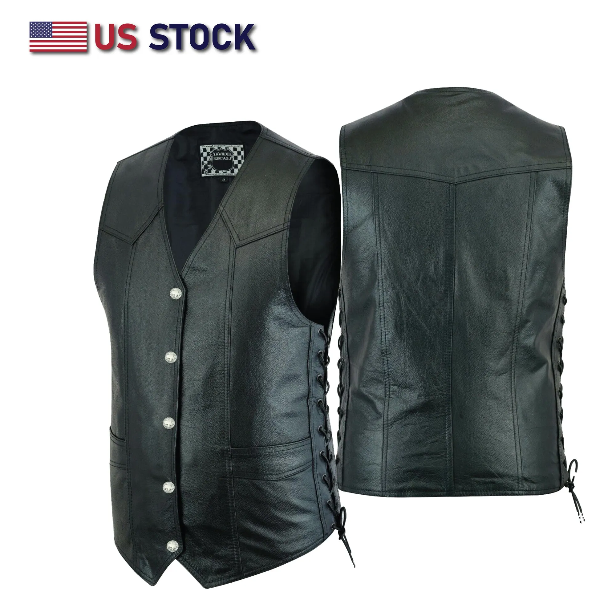 HL11614SPT Men's Classic Leather Vest Motorcycle Gun Pockets for Riders, Easy Biker Patch Sewing, Side Lacing Western Cut