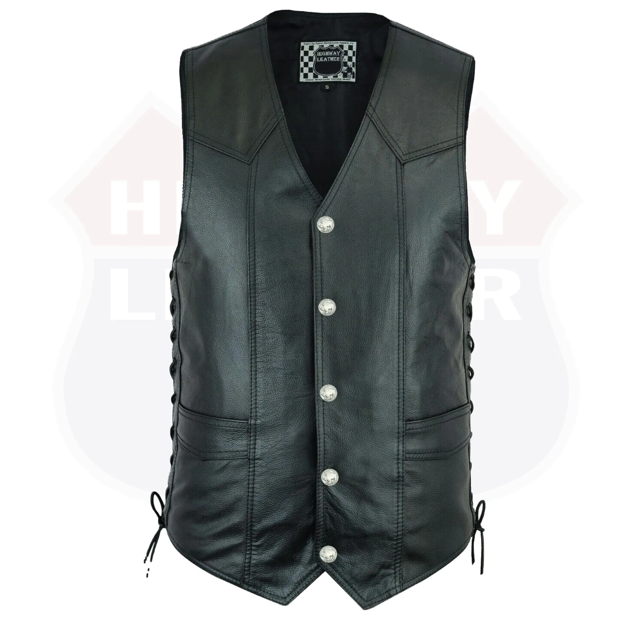 HL11614SPT Men's Classic Leather Vest Motorcycle Gun Pockets for Riders, Easy Biker Patch Sewing, Side Lacing Western Cut